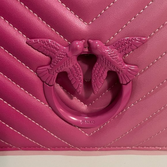 PINKO BNWT Italian Leather Pink Ombre Chevron Love Bag w Bronze Hardware + Birds - Picture 7 of 15